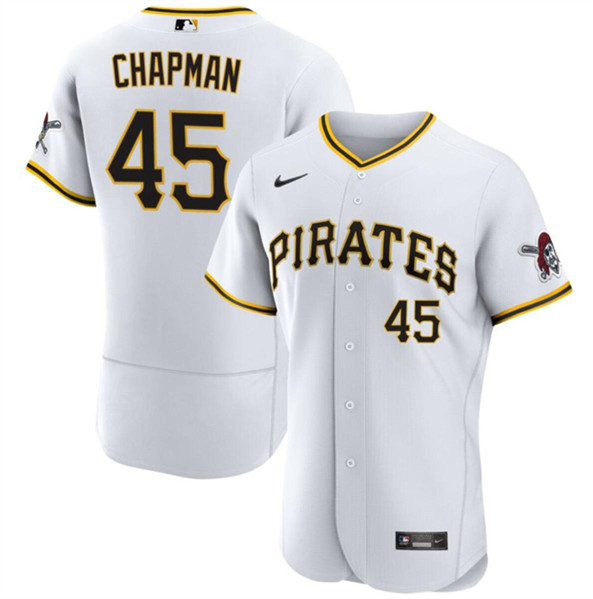 Men's Pittsburgh Pirates #45 Aroldis Chapman White Flex Base Stitched Jersey