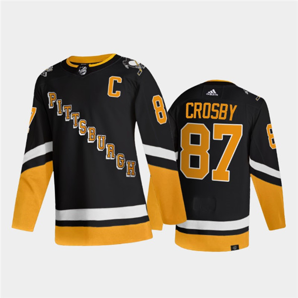 Men's Pittsburgh Penguins #87 Sidney Crosby 2021/2022 Black Stitched Jersey