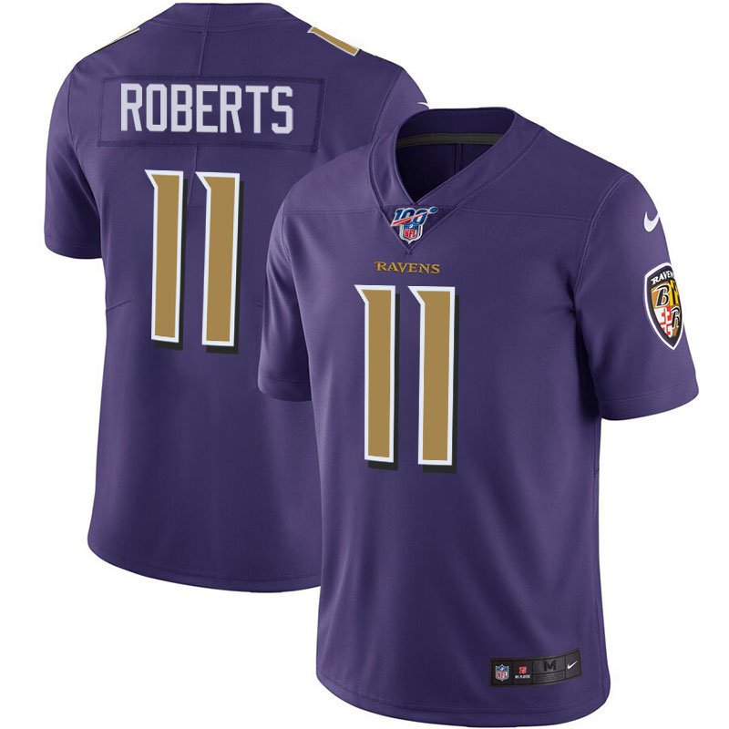 Men's Baltimore Ravens #11 Seth Roberts Purple 100th Season Limited Stitched NFL Jersey