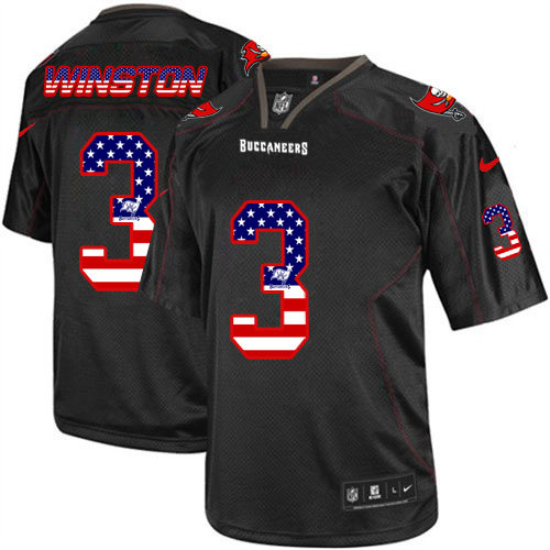 Men's Nike Buccaneers #3 Jameis Winston Black USA Flag Fashion Elite Jersey