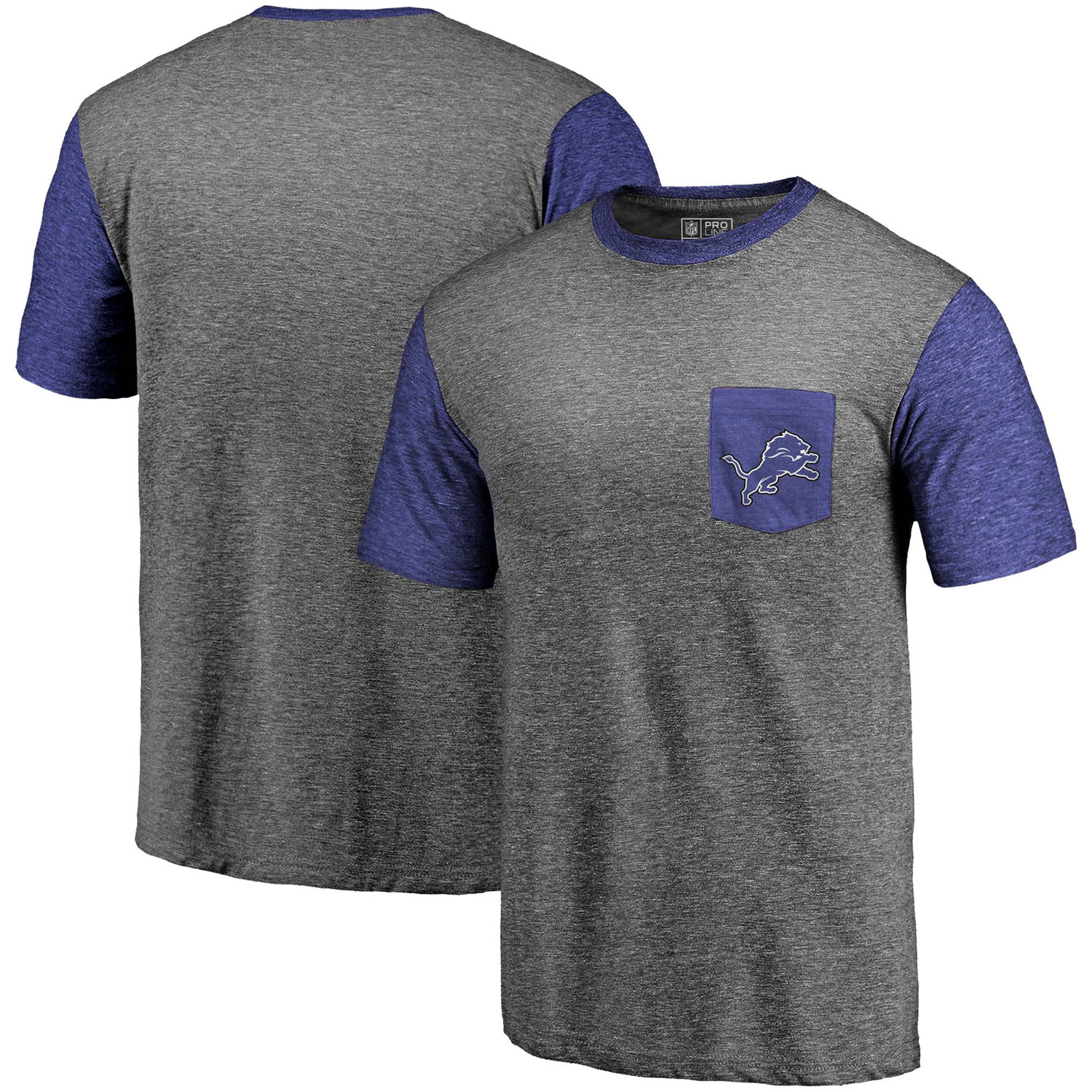 Men's Detroit Lions Pro Line by Fanatics Branded Heathered Gray-Blue Refresh Pocket T-Shirt