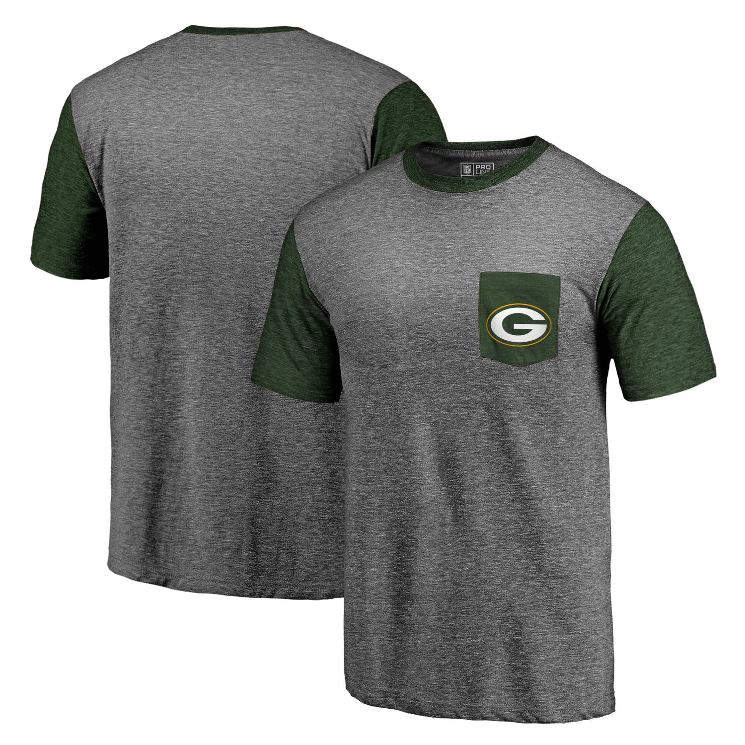Men's Green Bay Packers NFL Pro Line by Fanatics Branded Heathered Gray-Green Refresh Pocket T-Shirt