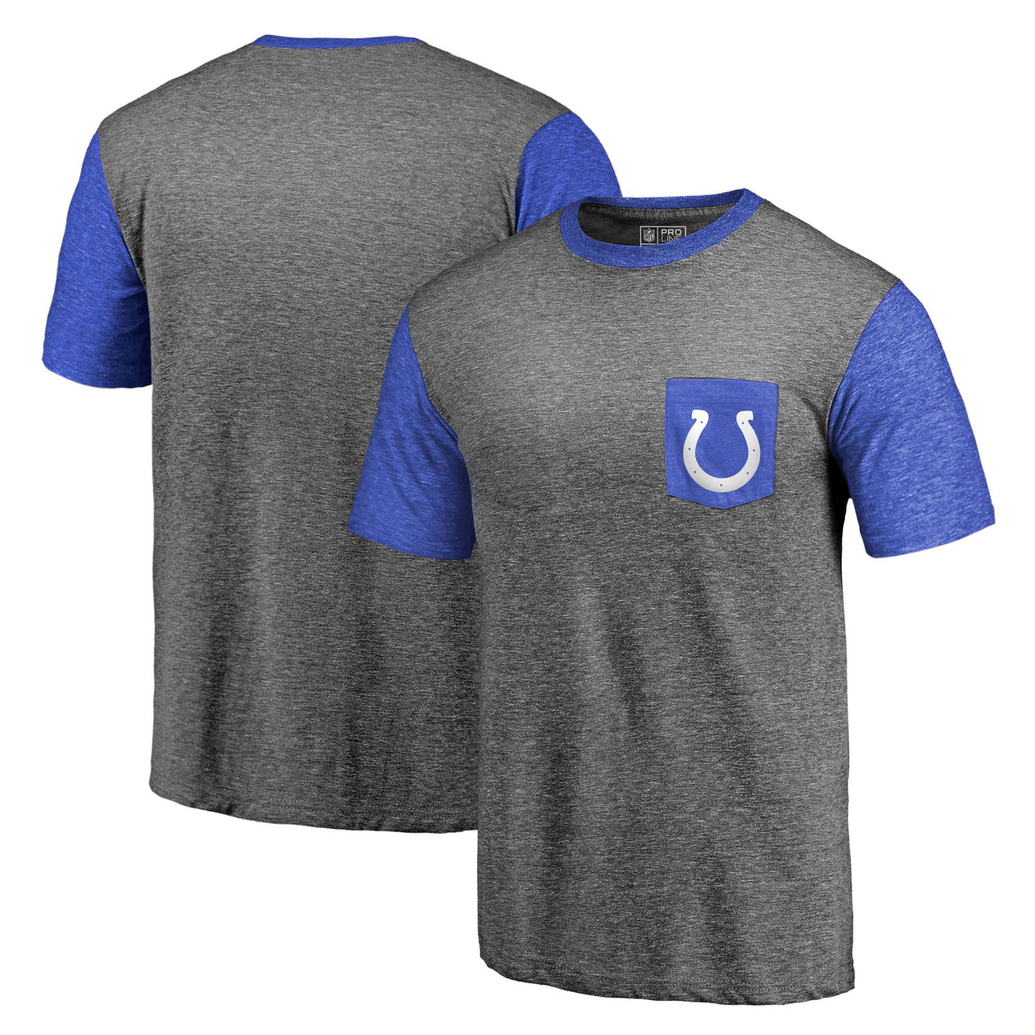 Men's Indianapolis Colts NFL Pro Line by Fanatics Branded Heathered Gray-Royal Refresh Pocket T-Shirt
