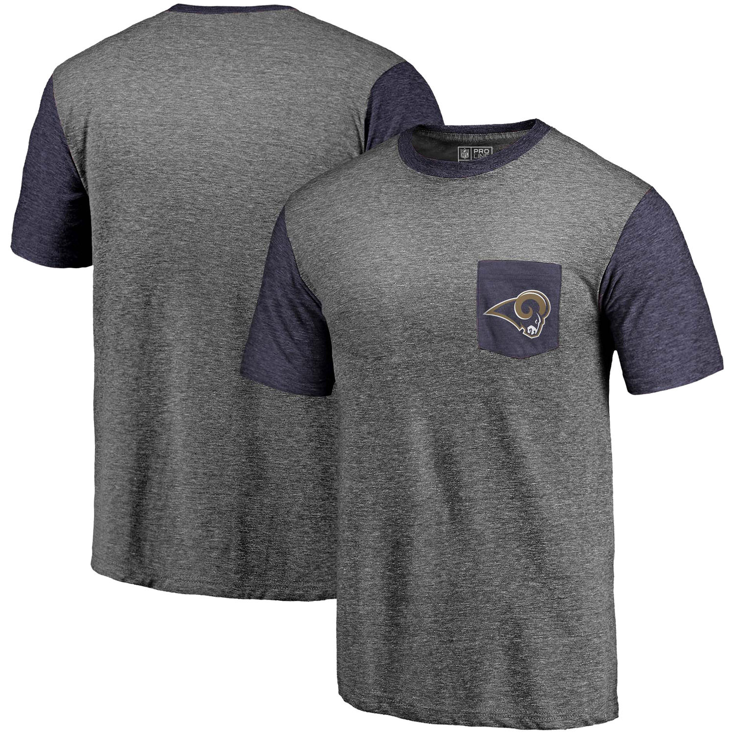Men's Los Angeles Rams Pro Line by Fanatics Branded Heathered Gray-Navy Refresh Pocket T-Shirt