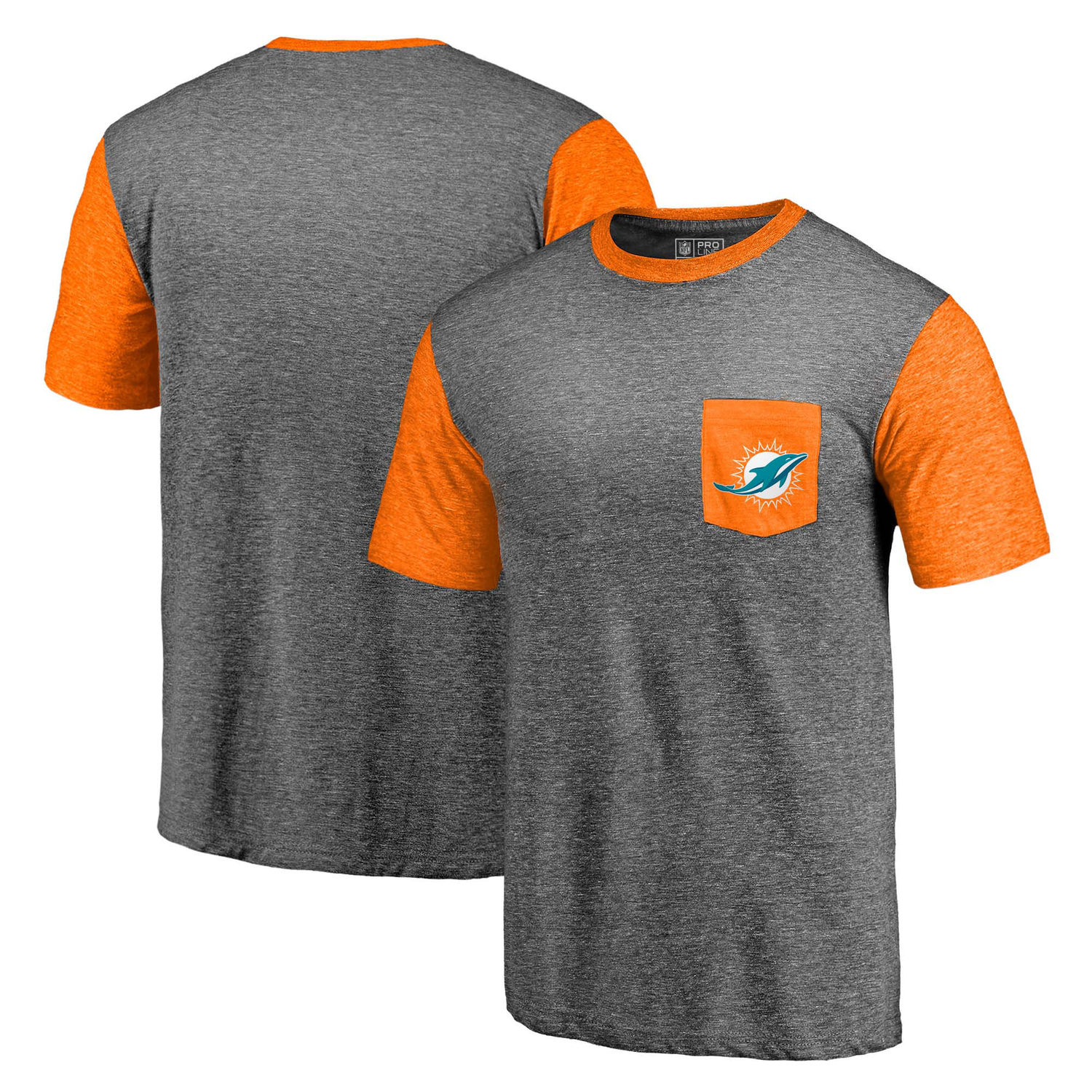 Men's Miami Dolphins Pro Line by Fanatics Branded Heathered Gray-Orange Refresh Pocket T-Shirt