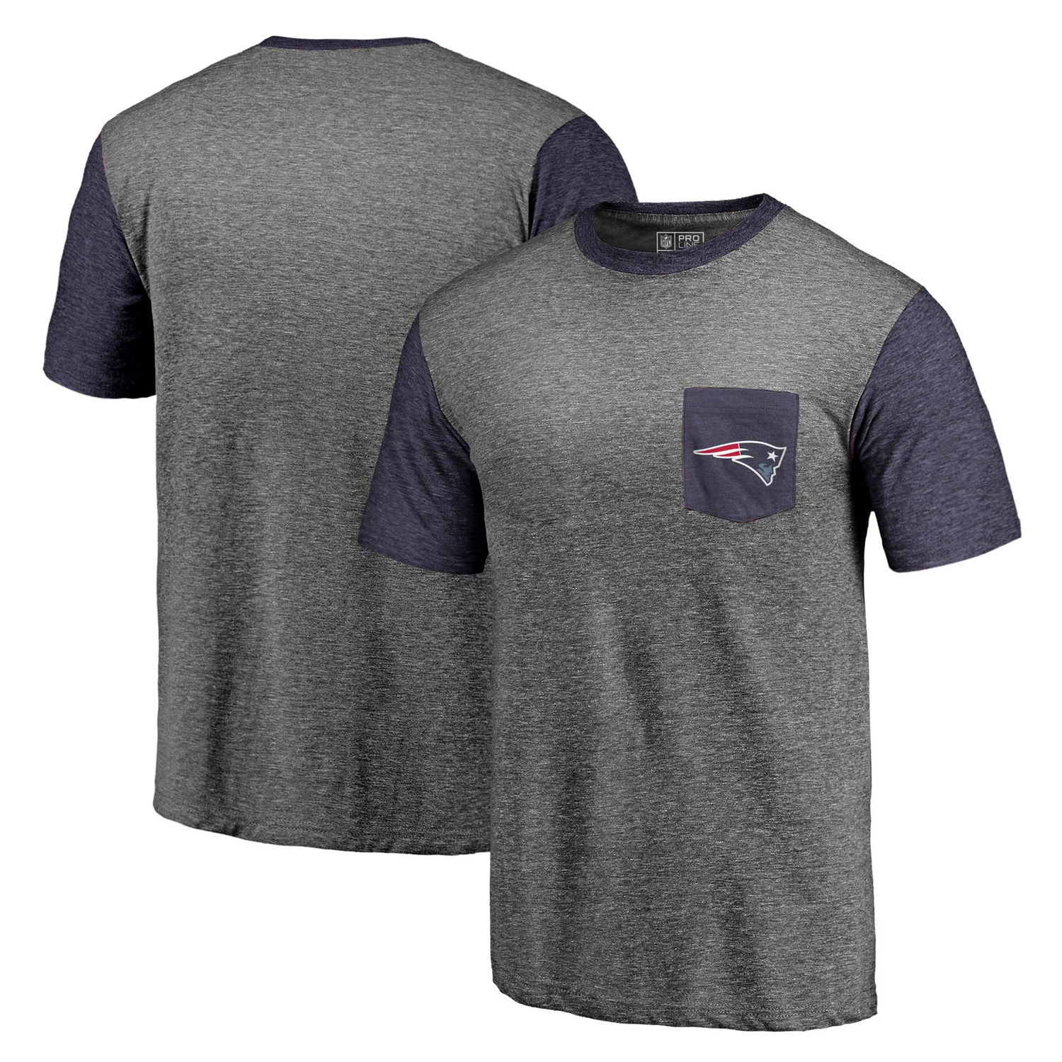Men's New England Patriots NFL Pro Line by Fanatics Branded Heathered Gray-Navy Refresh Pocket T-Shirt