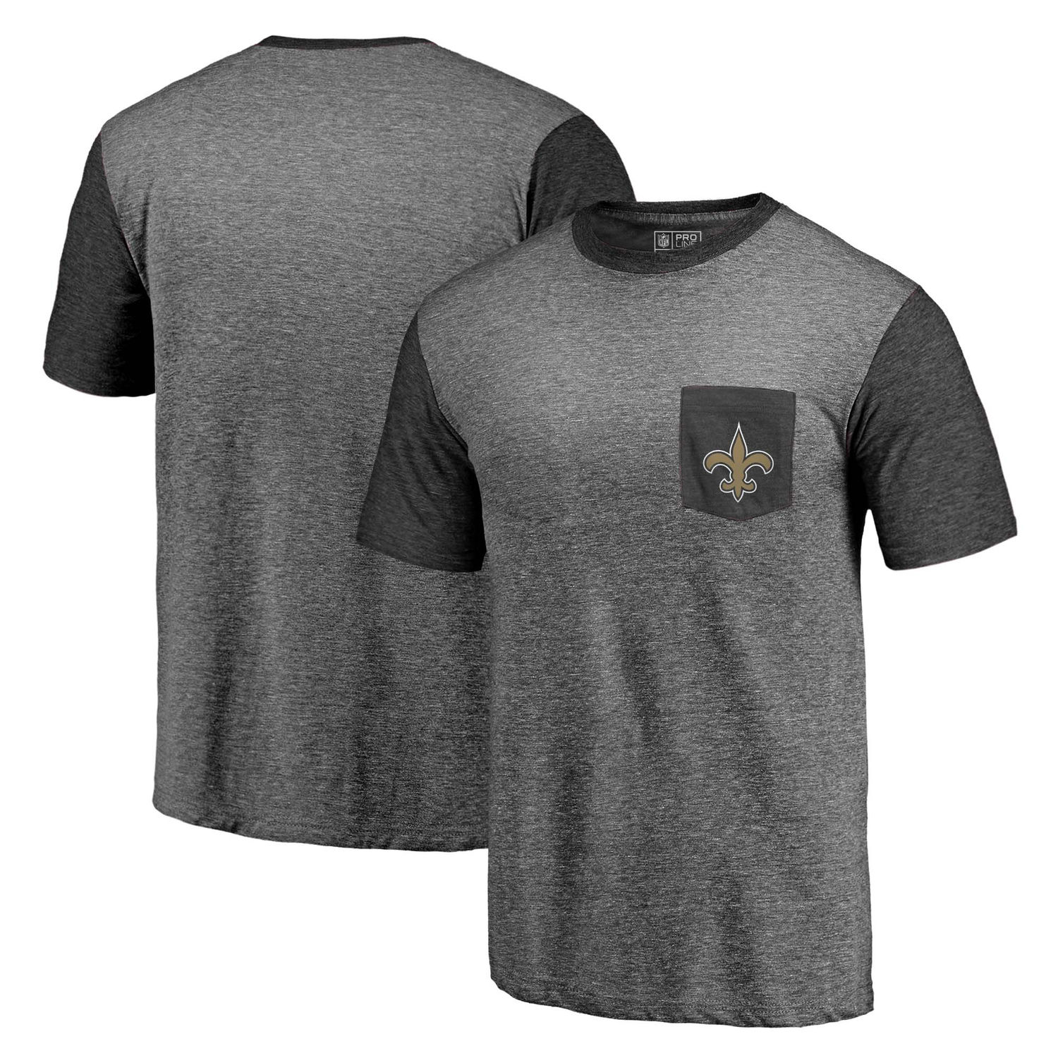 Men's New Orleans Saints NFL Pro Line by Fanatics Branded Heathered Gray-Black Tri-Blend Refresh Pocket T-Shirt