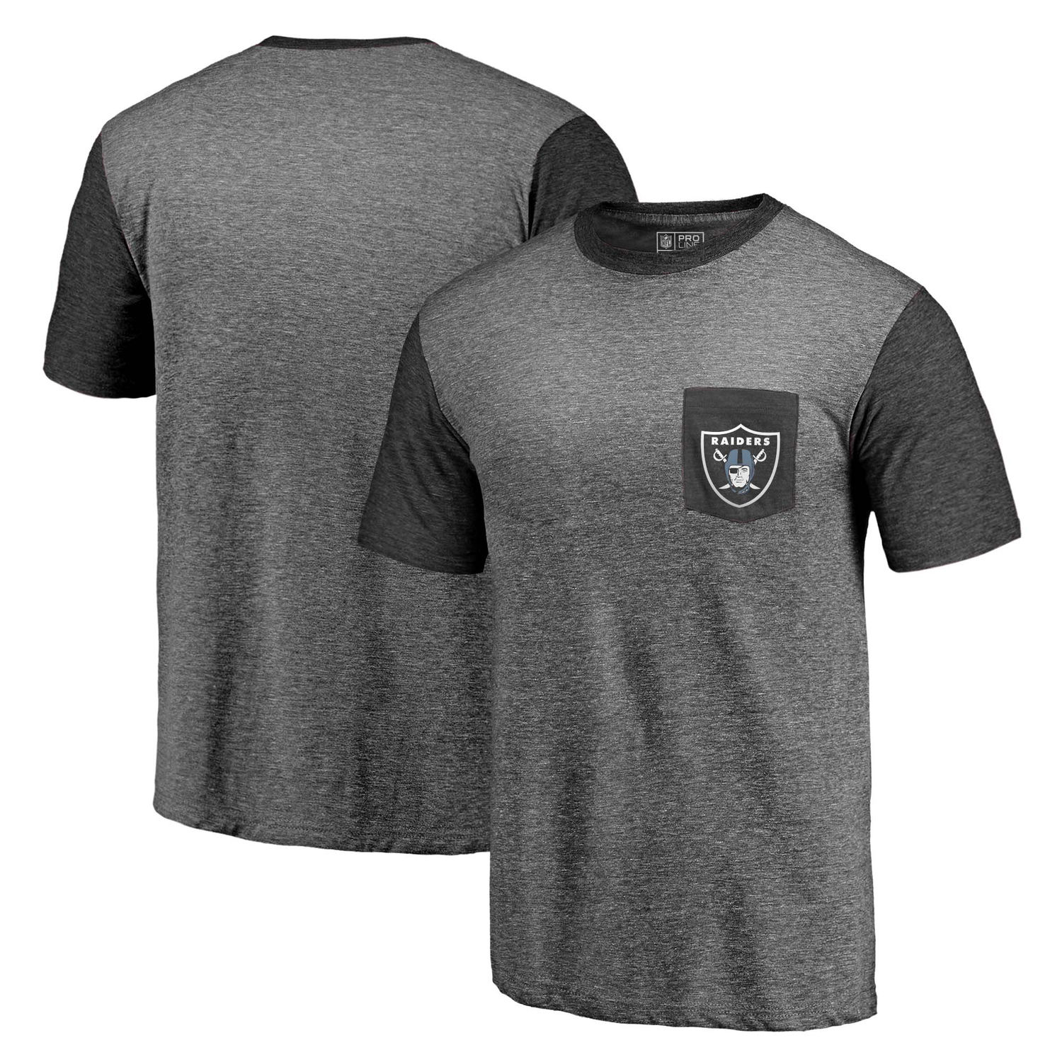 Men's Oakland Raiders NFL Pro Line by Fanatics Branded Heathered Gray-Black Refresh Pocket T-Shirt