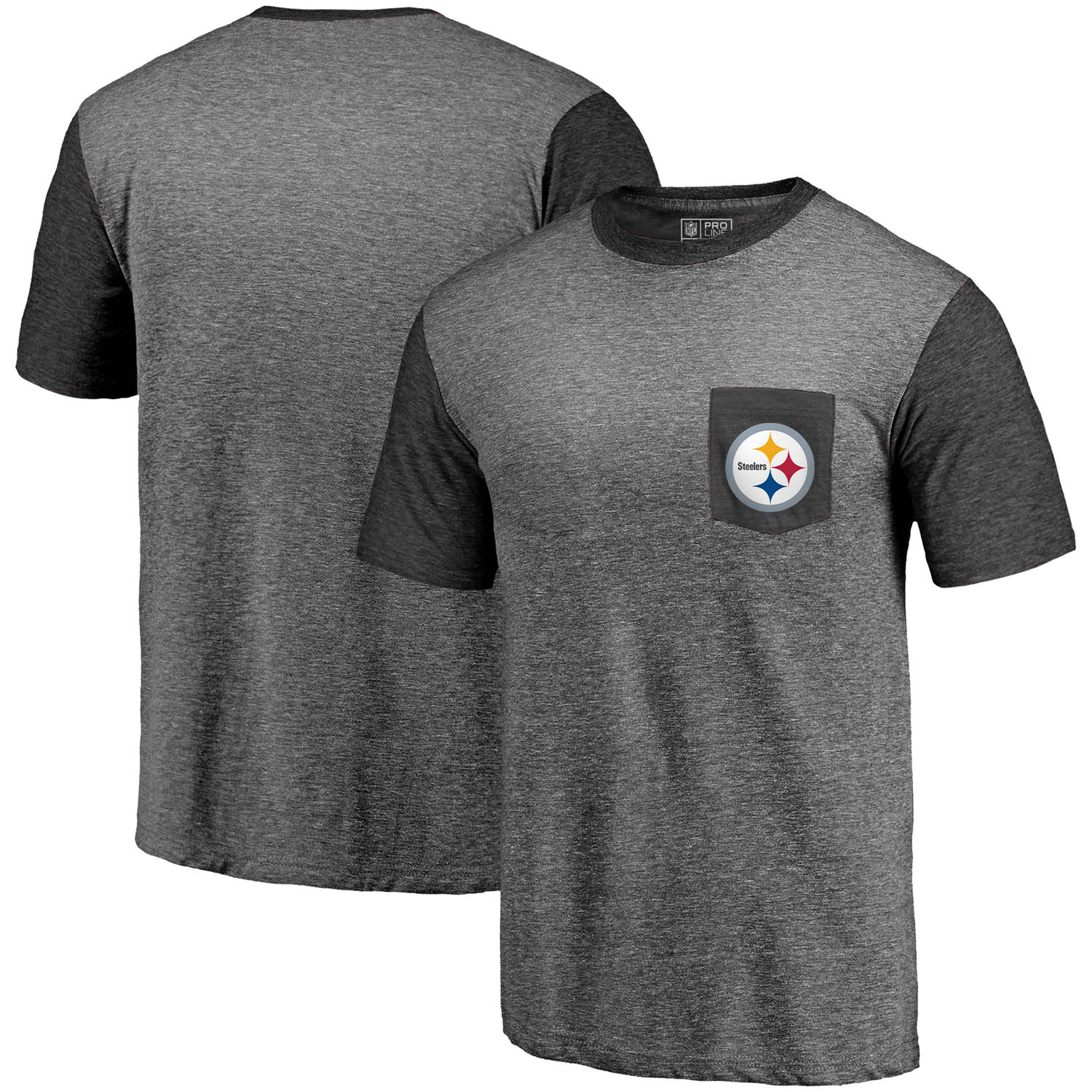 Men's Pittsburgh Steelers Pro Line by Fanatics Branded Heathered Gray-Black Refresh Pocket T-Shirt