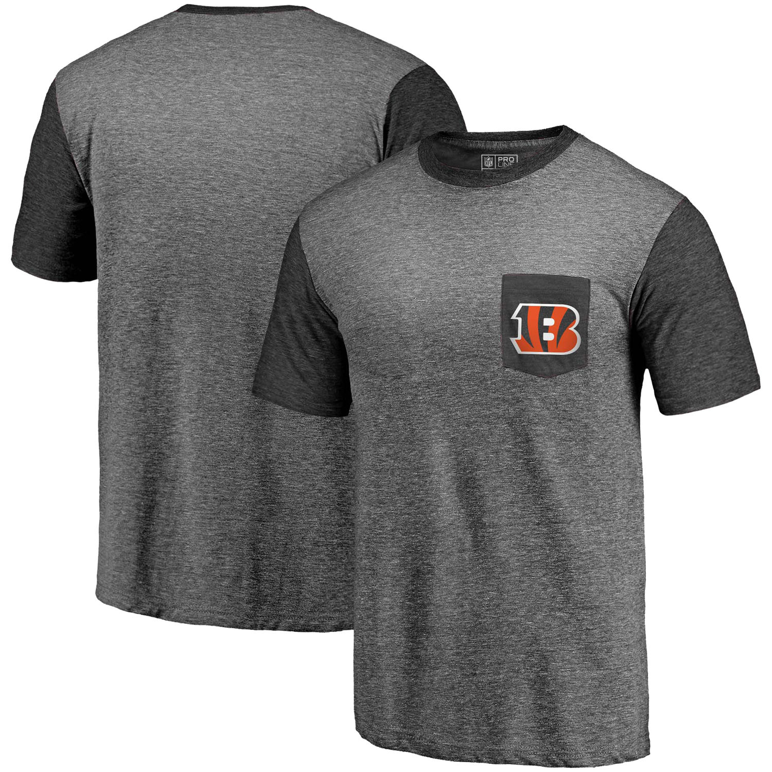 Men's Cincinnati Bengals Pro Line by Fanatics Branded Heathered Gray-Black Refresh Pocket T-Shirt