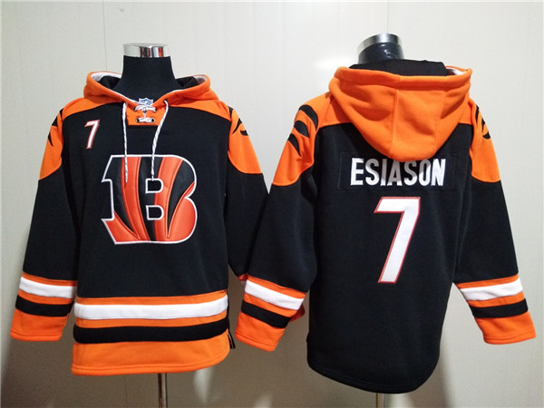 Men's Cincinnati Bengals #7 Boomer Esiason Orange/Black Ageless Must-Have Lace-Up Pullover Hoodie