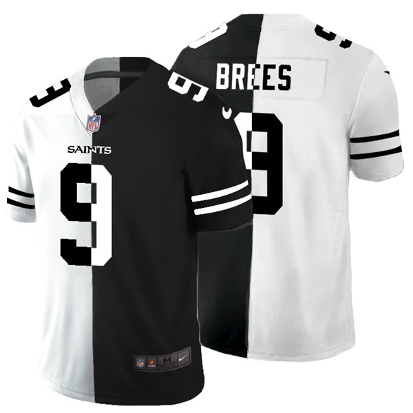 Men's New Orleans Saints #9 Drew Brees Black White Split 2020 Stitched Jersey