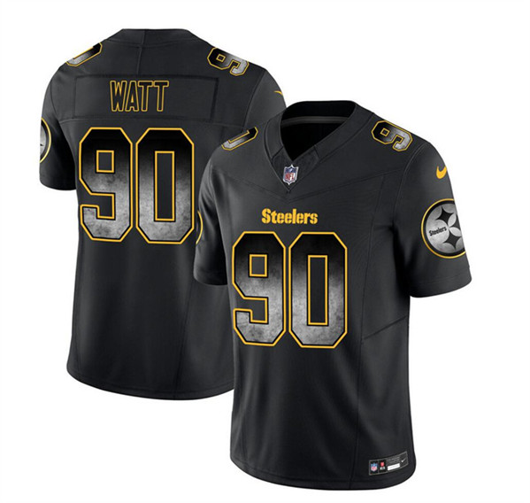 Men's Pittsburgh Steelers #90 T.J. Watt Black 2023 F.U.S.E. Smoke Vapor Untouchable Limited Football Stitched Jersey