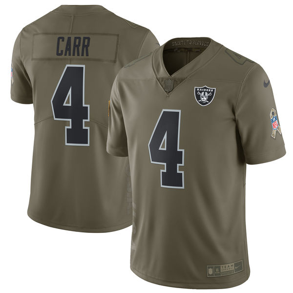 Men's Nike Oakland Raiders #4 Derek Carr Olive Salute To Service Limited Stitched NFL Jersey