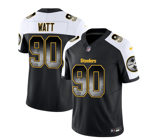 Men's Pittsburgh Steelers #90 T.J. Watt Black/White 2023 F.U.S.E. Smoke Vapor Untouchable Limited Football Stitched Jersey