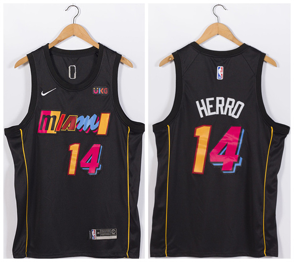 Men's Miami Heat 2021/22 City Edition #14 Tyler Herro Black Stitched Jersey