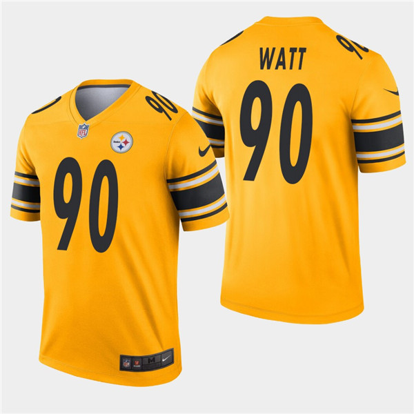 Men's Pittsburgh Steelers #90 T. J. Watt Gold Inverted Legend stitched Jersey