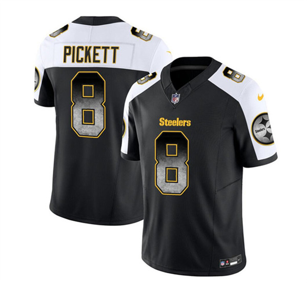 Men's Pittsburgh Steelers #8 Kenny Pickett Black/White 2023 F.U.S.E. Smoke Vapor Untouchable Limited Football Stitched Jersey