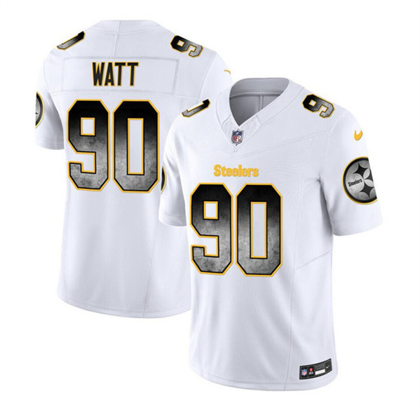Men's Pittsburgh Steelers #90 T.J. Watt White 2023 F.U.S.E. Smoke Vapor Untouchable Limited Football Stitched Jersey