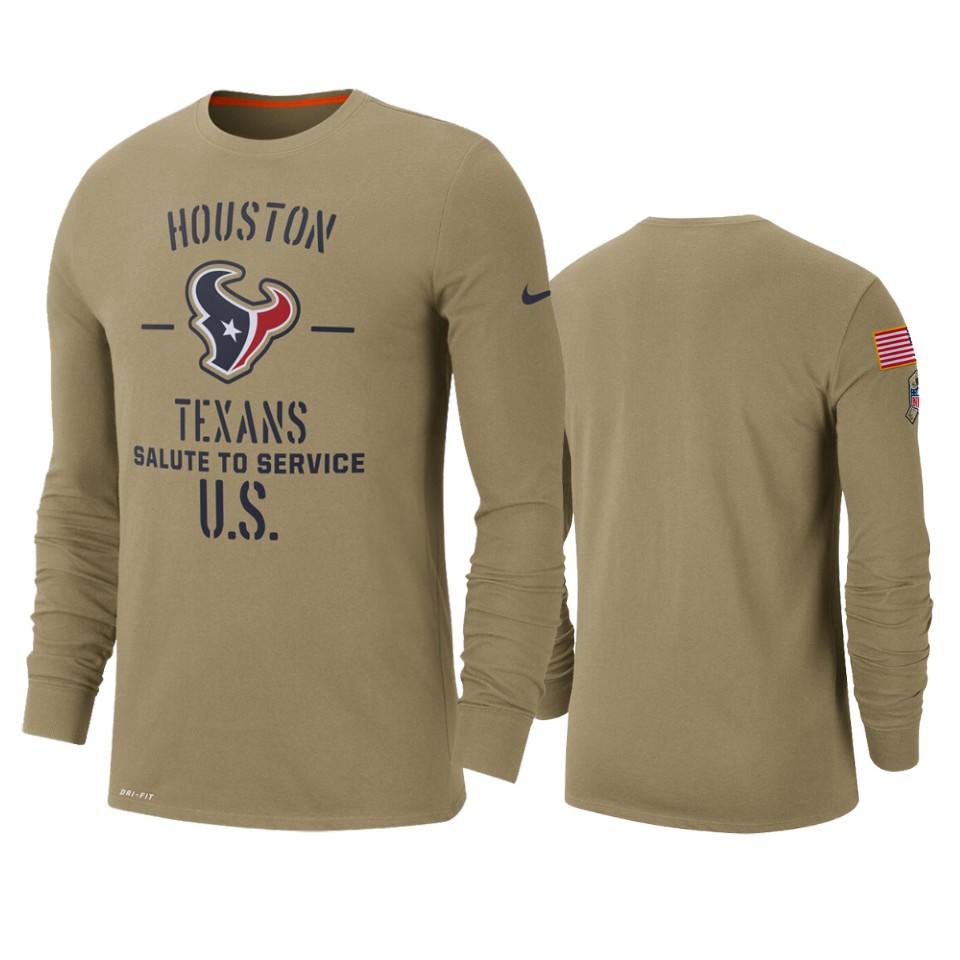 Men's Houston Texans Tan 2019 Salute To Service Sideline Performance Long Sleeve Shirt