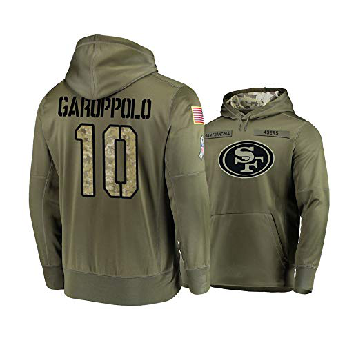 Men's San Francisco 49ers #10 Jimmy Garoppolo 2019 Olive Salute To Service Sideline Therma Performance Pullover