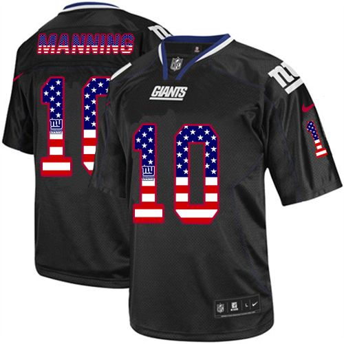 Men's Nike Giants #10 Eli Manning Black USA Flag Fashion Elite Stitched Jersey