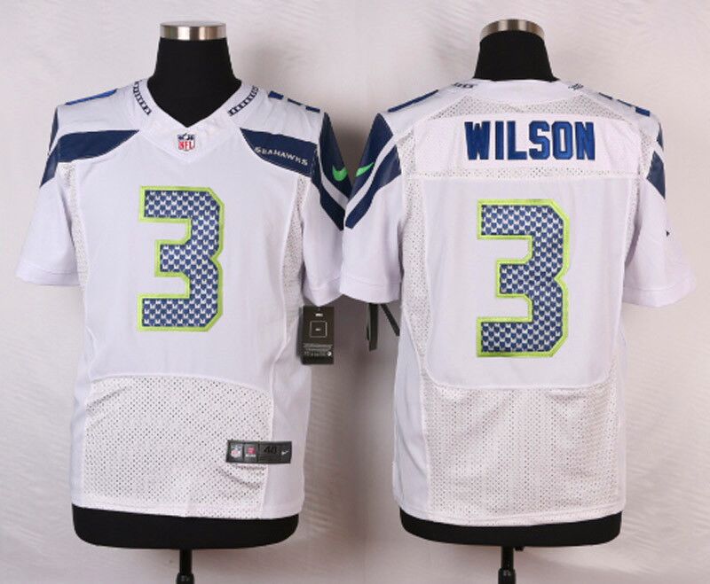 Men's Nike Seattle Seahawks #3 Russell Wilson White Stitched NFL Elite Jersey