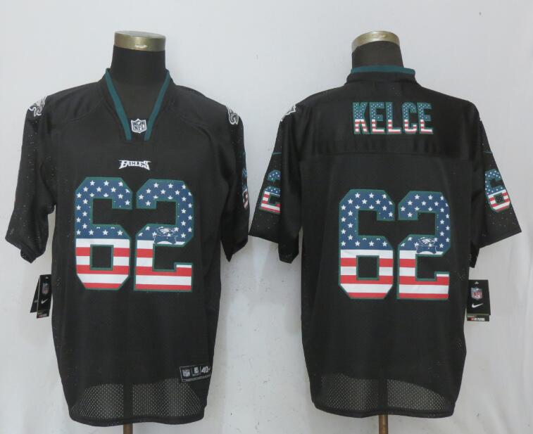 Men's Philadelphia Eagles #62 Jason Kelce Black USA Flag Elite Stitched NFL Jersey
