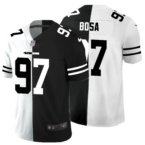 Men's San Francisco 49ers #97 Nick Bosa Black White Split 2020 Stitched Jersey