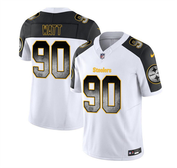 Men's Pittsburgh Steelers #90 T.J. Watt White/Black 2023 F.U.S.E. Smoke Vapor Untouchable Limited Football Stitched Jersey