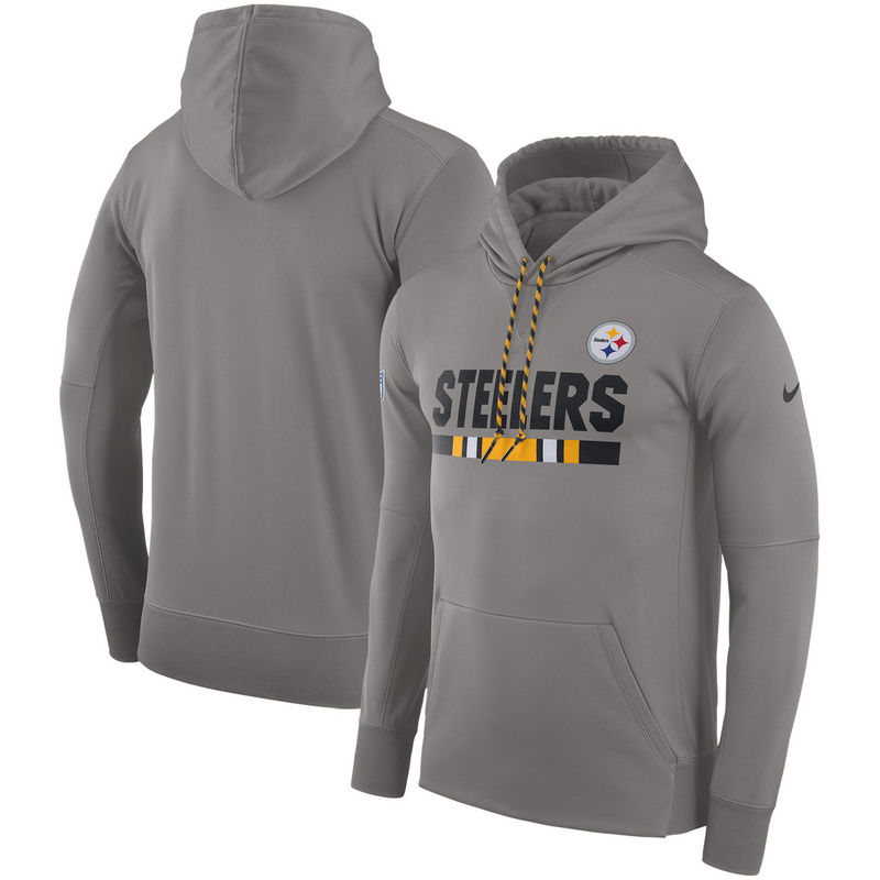 Men's Pittsburgh Steelers Nike Heather Gray Sideline Team Name Performance Pullover Hoodie