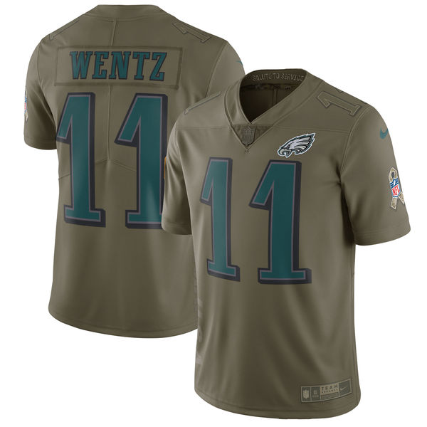 Men's Nike Philadelphia Eagles #11 Carson Wentz Olive Salute To Service Limited Stitched NFL Jersey