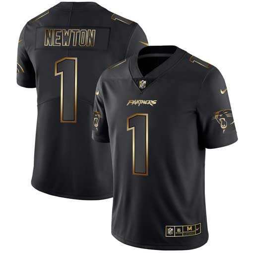 Men's Carolina Panthers #1 Cam Newton 2019 Black Gold Edition Stitched NFL Jersey