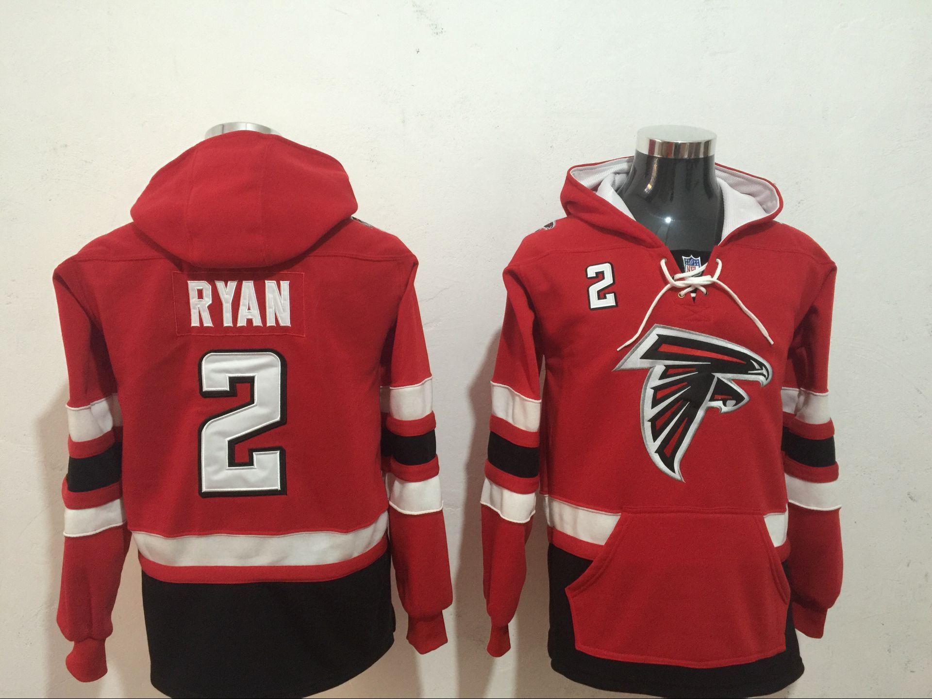 Men's Atlanta Falcons #2 Matt Ryan Red All Stitched NFL Hooded Sweatshirt