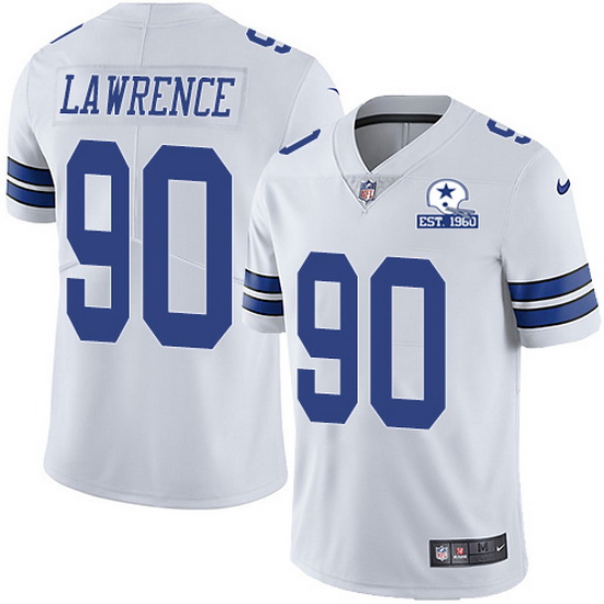Men's Dallas Cowboys #90 Demarcus Lawrence White With Est 1960 Patch Limited Stitched NFL Jersey