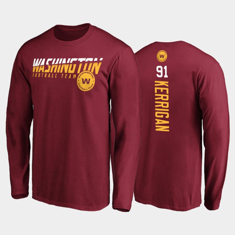 Men's Washington Football Team #91 Ryan Kerrigan Burgundy 2020 Disrupt Mascot Long Sleeve T-Shirt