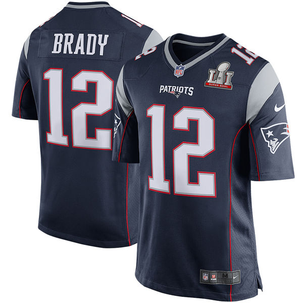 Men's New England Patriots #12 Tom Brady Nike Navy Stitched Super Bowl LI Bound Game NFL Jersey