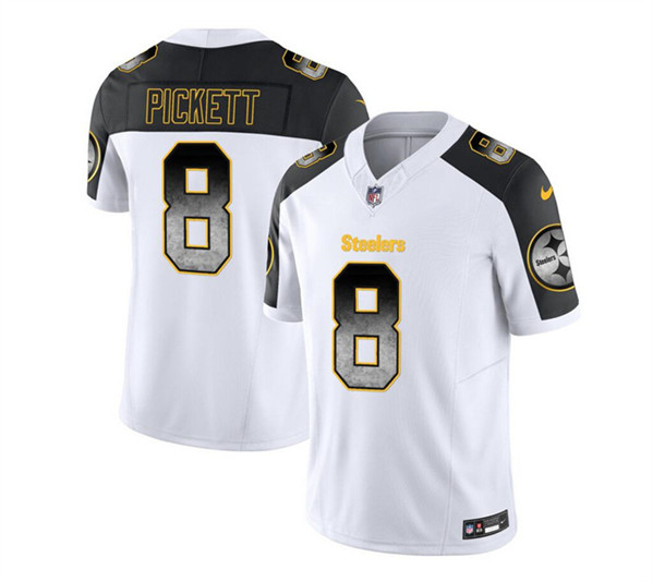 Men's Pittsburgh Steelers #8 Kenny Pickett White/Black 2023 F.U.S.E. Smoke Vapor Untouchable Limited Football Stitched Jersey