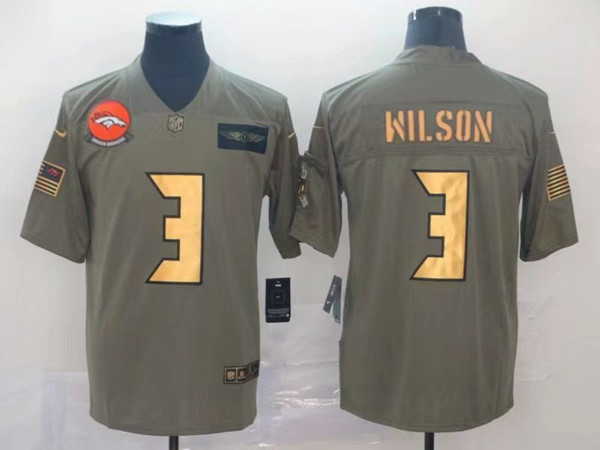 Men's Denver Broncos #3 Russell Wilson Olive/Gold Salute To Service Limited Stitched Jersey
