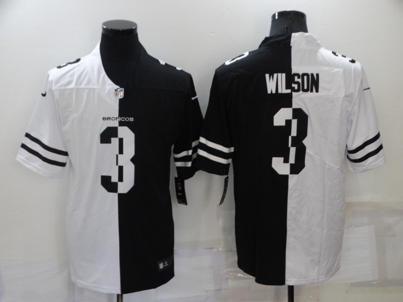 Men's Denver Broncos #3 Russell Wilson White/Black Split Stitched Jersey