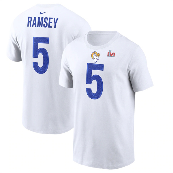 Men's Los Angeles Rams #5 Jalen Ramsey 2022 White Super Bowl LVI Champions T-Shirt