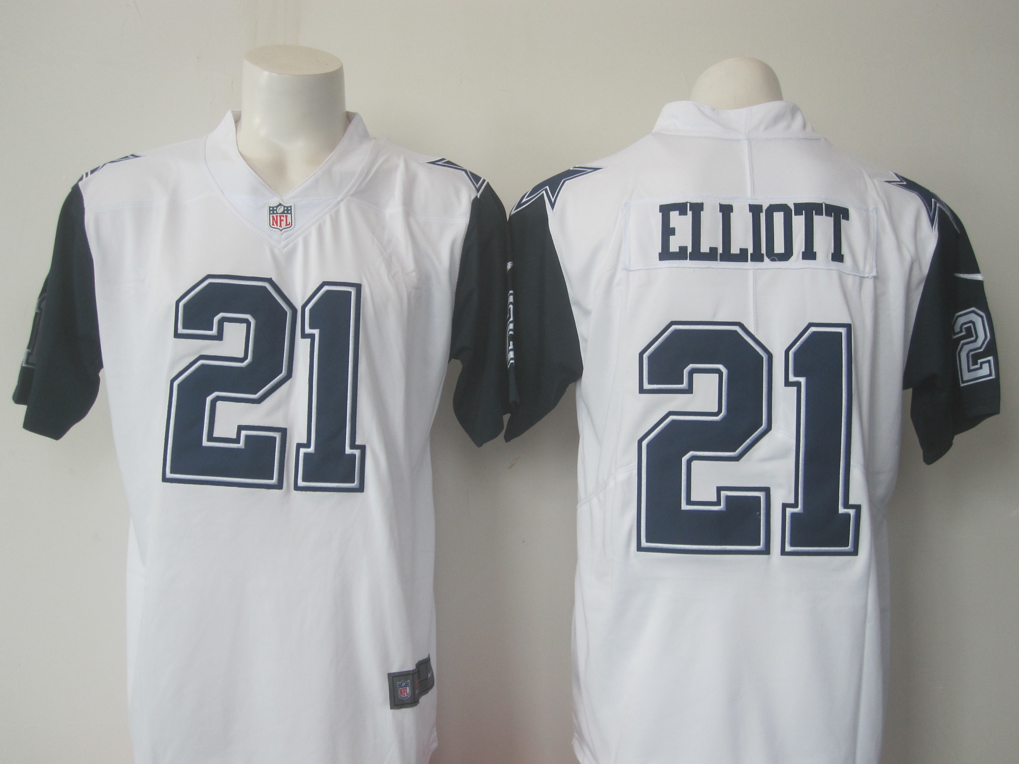 Men's Nike Cowboys #21 Ezekiel Elliott White Limited Rush Stitched NFL Jersey