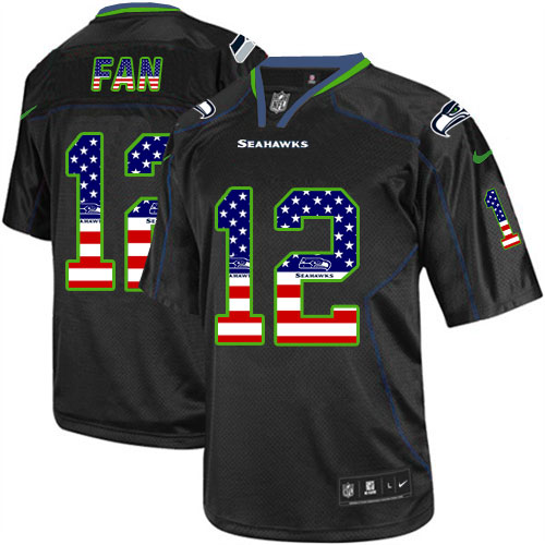 Nike Seahawks #12 Fan Black USA Flag Fashion Elite Stitched Jersey
