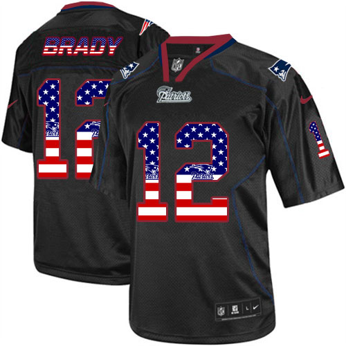 Men's Nike Patriots #12 Tom Brady Black USA Flag Fashion Elite Stitched Jersey