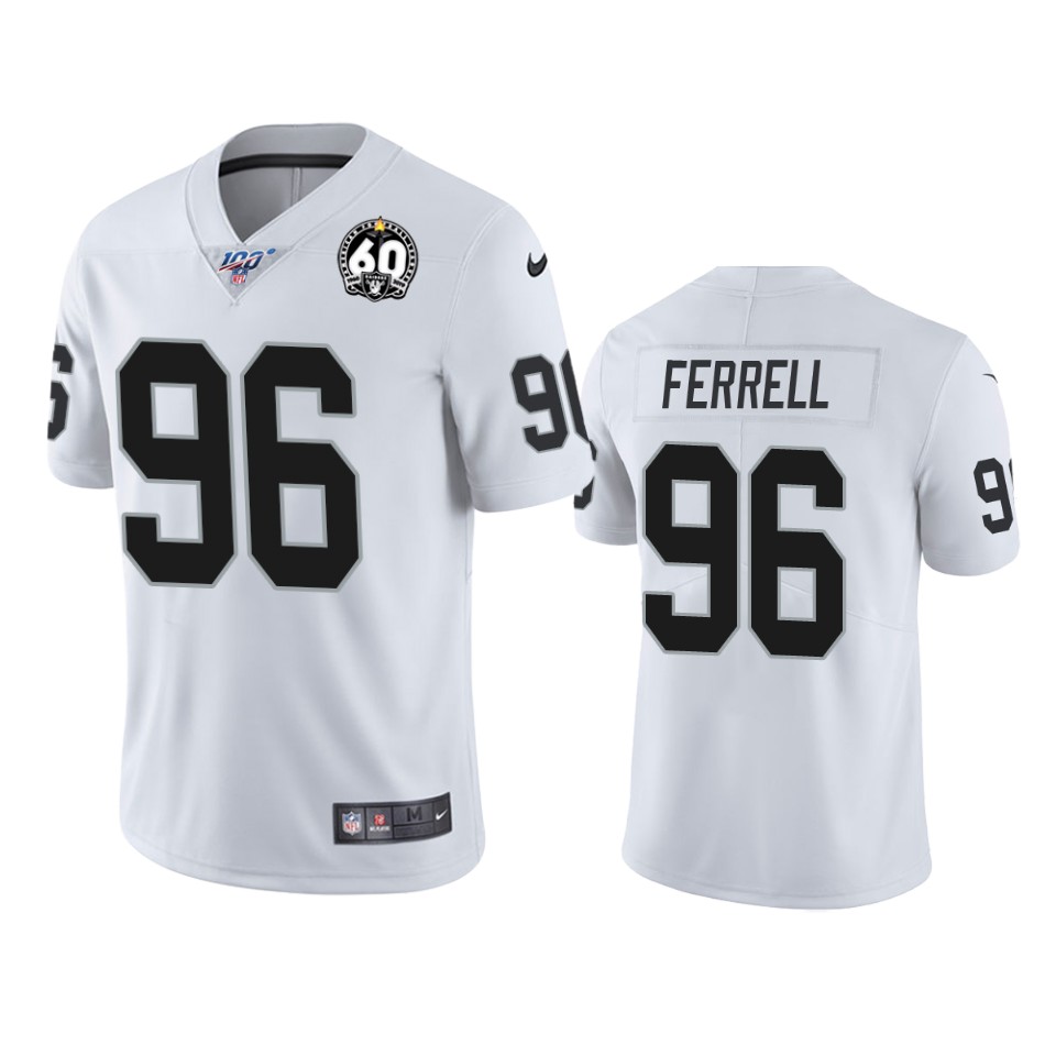 Men's Oakland Raiders #96 Clelin Ferrell White 60th Anniversary Vapor Limited Stitched NFL 100th Season Jersey