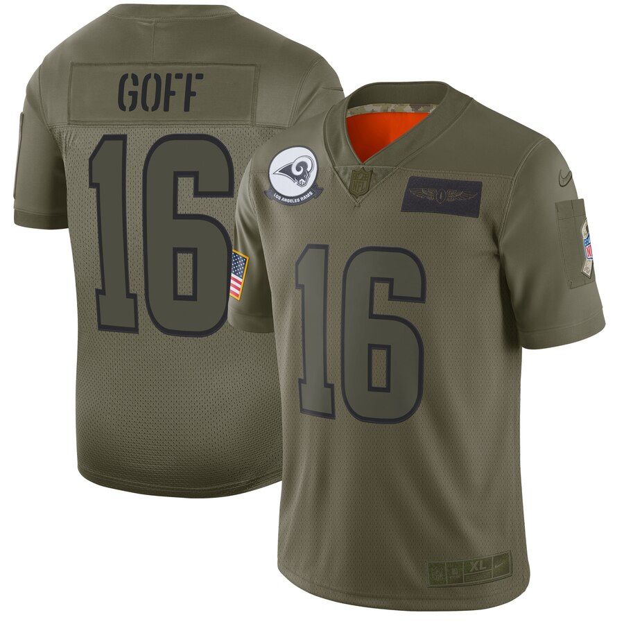 Men's Los Angeles Rams #16 Jared Goff 2019 Camo Salute To Service Limited Stitched NFL Jersey.