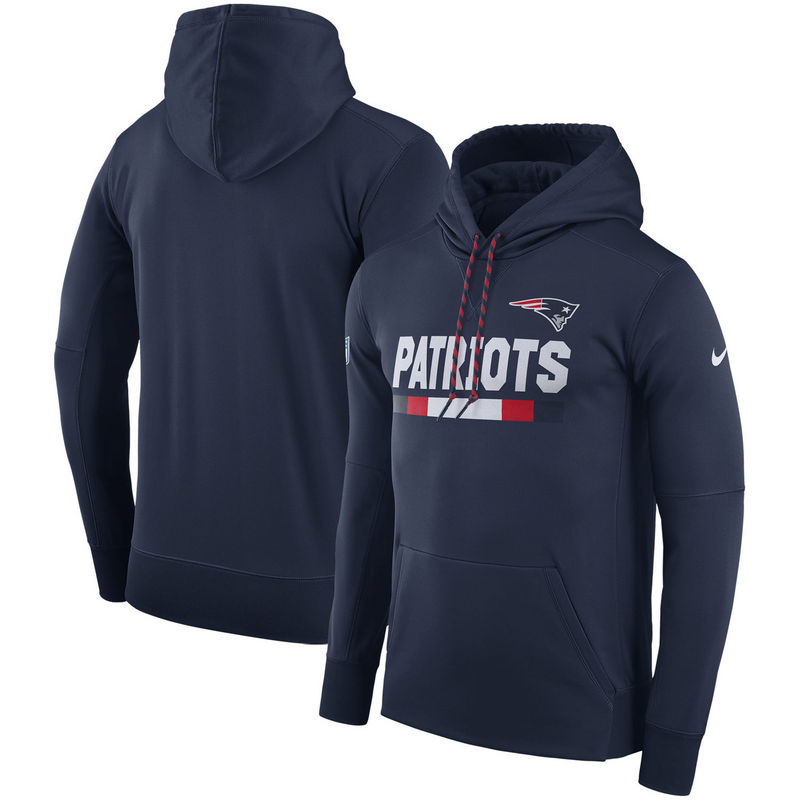 Men's New England Patriots Nike Navy Sideline Team Name Performance Pullover Hoodie