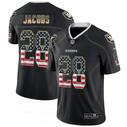 Men's Oakland Raiders #28 Josh Jacobs Black USA Flag Fashion Fashion Color Rush NFL Jersey