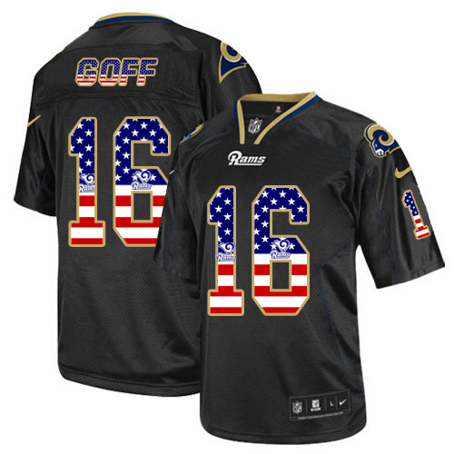 Men's Nike Rams #16 Jared Goff Black USA Flag Fashion Elite Stitched Jersey