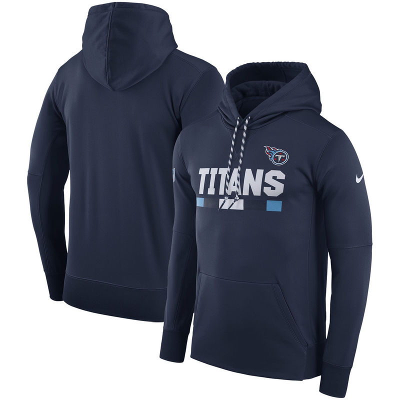 Men's Tennessee Titans Nike Navy Sideline Team Name Performance Pullover Hoodie